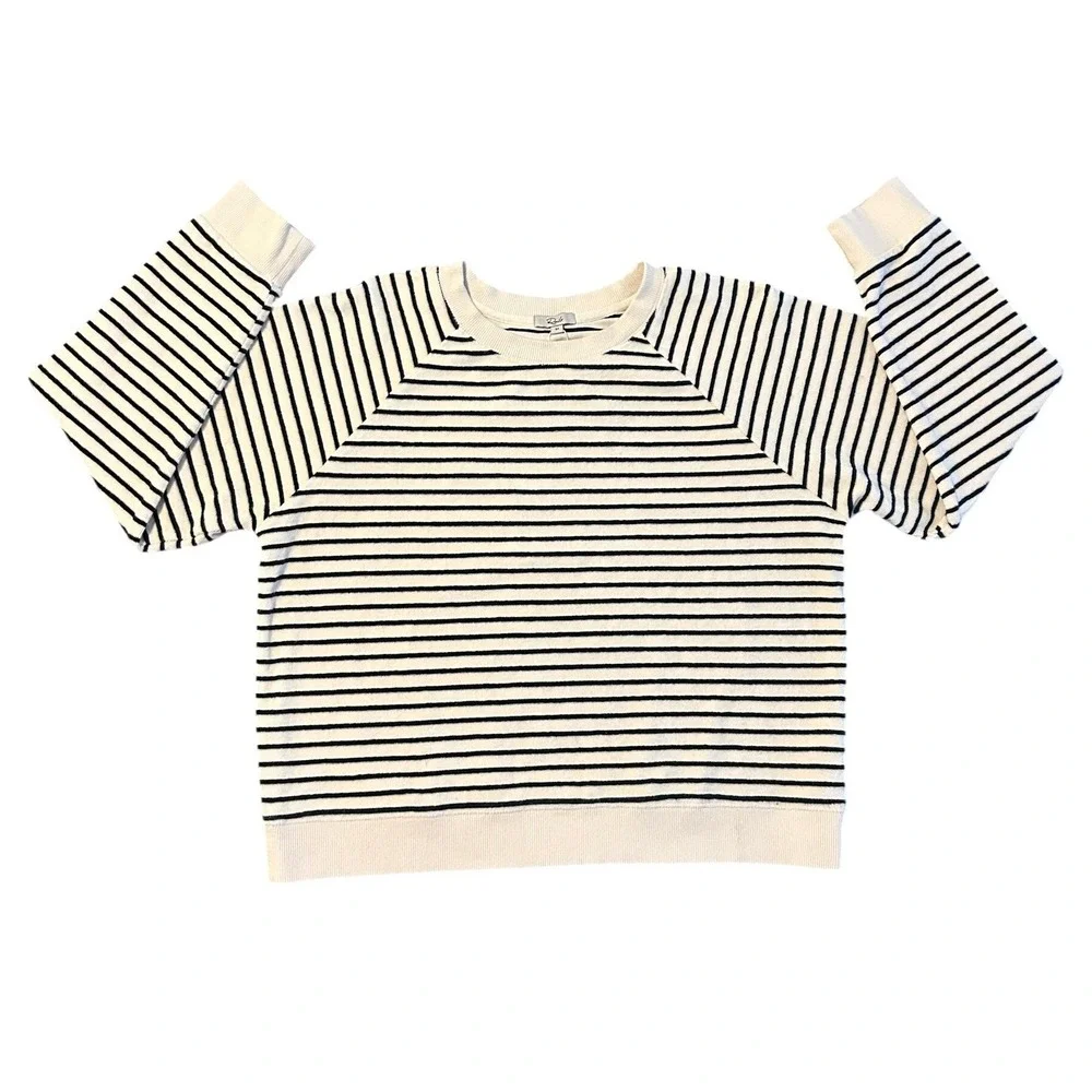 Rails Theron Sailor Stripe Terry Towel Sweatshirt Ivory Navy Blue Medium 1473
